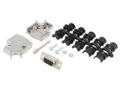 Conector D-Sub 9-pin Femeie pentru Cablu Negru Set Complet foto
