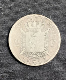 Moneda 2 franci 1867 Belgia argint