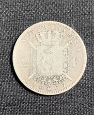 Moneda 2 franci 1867 Belgia argint