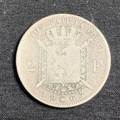 Moneda 2 franci 1867 Belgia argint