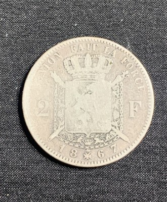 Moneda 2 franci 1867 Belgia argint foto