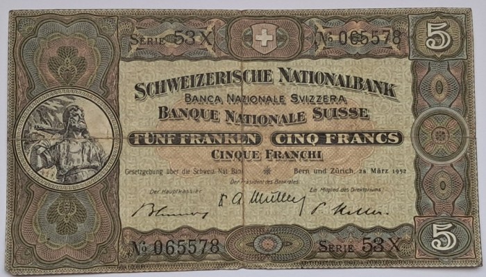 Elvetia, 5 Francs 1952