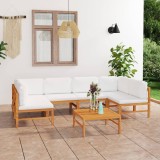 Cumpara ieftin Set mobilier grădină cu perne crem, 7 piese, lemn masiv de tec