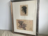 Cumpara ieftin PAUL NEAGU, 2 DESENE CICLUL &rdquo;GOING TORNADO&rdquo; SEMNATE STAMPILATE, INRAMATE IMPREUNA, Abstract, Carbune