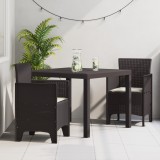 vidaXL Set de dining pentru grădină cu 3 piese și perne maro din ratan sintetic