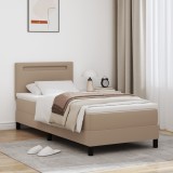 Pat box spring vidaXL cu saltea cappuccino 100x200 cm piele sintetică, Tăblie vidaXL design simplu cappuccino 100 cm piele sintetică