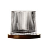 Pahar, pentru whiskey, Stripes, cu baza din lemn, transparent, din sticla, dimensiuni: 11 x 9.2 x 8 cm