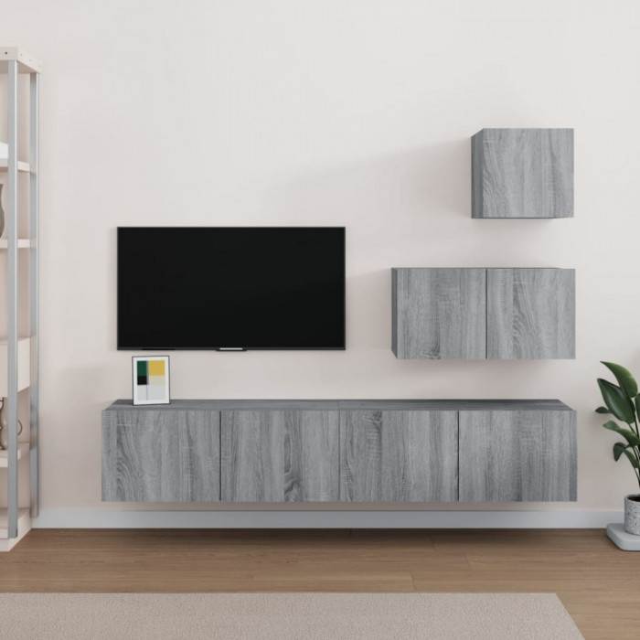 Gossi set dulapuri tv, 4 piese, gri sonoma, lemn prelucrat