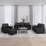 VidaXL Set de canapele cu perne, 4 piese, negru, piele ecologică