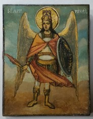 Sf. Arhanghel Mihail, Icoana Romaneasca,semnata N Simionescu, cca 1900 foto