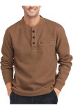 Cămașă casual Henley cu m&acirc;neci lungi și model waffle pentru bărbați