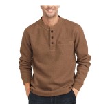 Cămașă casual Henley cu m&acirc;neci lungi și model waffle pentru bărbați