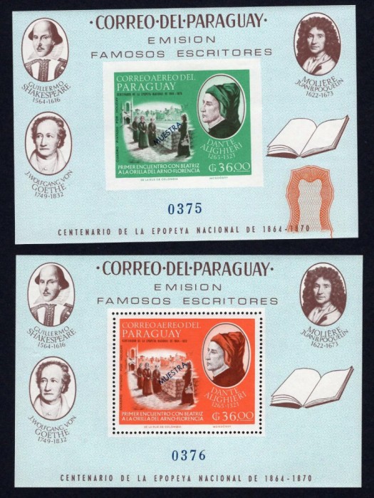 PARAGUAY, SCRIITORI DIN LITERATURA UNIVERSALĂ - COLIȚE PERF./IMPERF. MNH