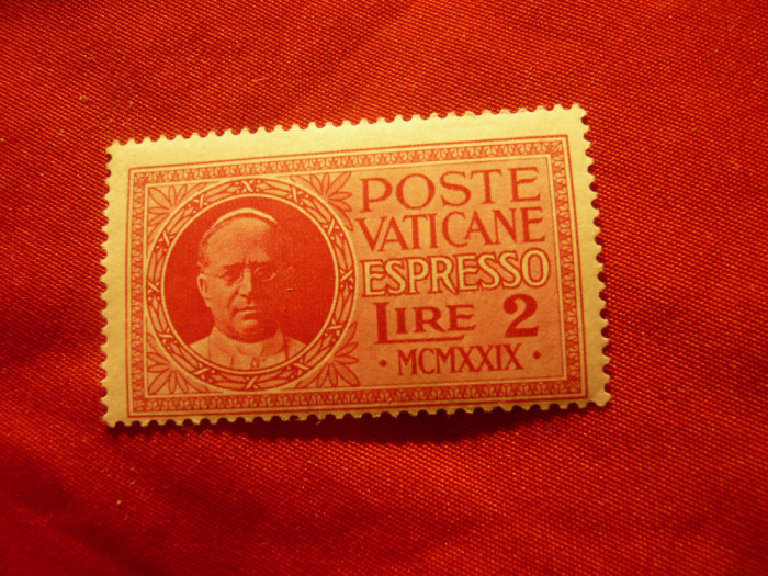 Timbru Vatican 1929 Papa Pius XI ,val. 2 lire carmin ,sarniera