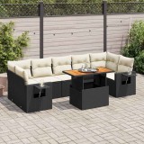 Cumpara ieftin Set mobilier de grădină cu perne, 8 piese, negru, poliratan
