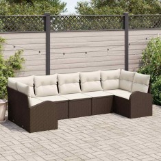 vidaXL Set de canapele pentru grădină 7 pcs maro și alb Rattan poli 3354857