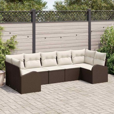 vidaXL Set de canapele pentru grădină 7 pcs maro și alb Rattan poli 3354857 foto