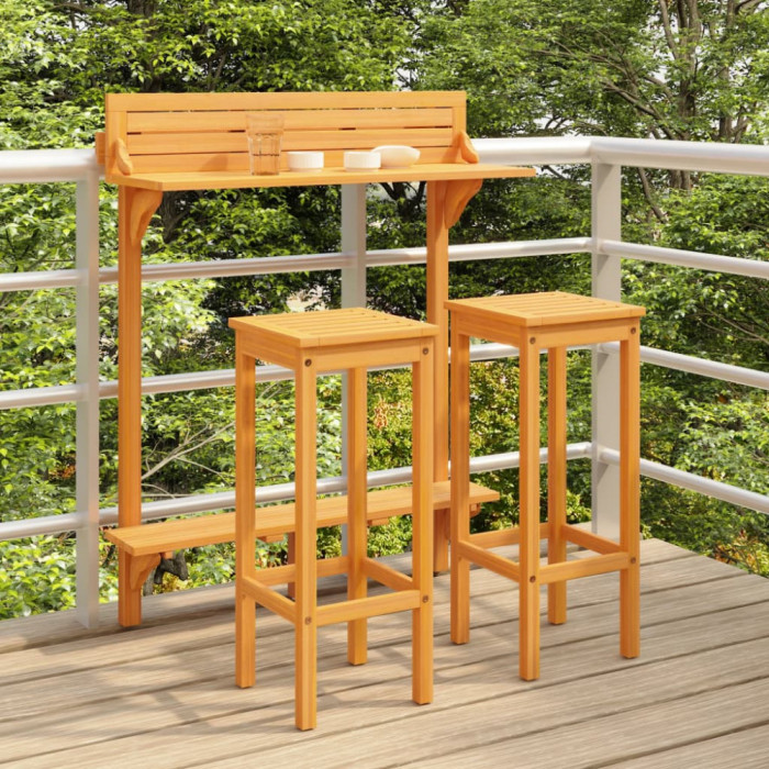 Set mobilier bar de balcon, 3 piese, lemn masiv de acacia