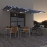 vidaXL Copertină automată cu senzor v&acirc;nt&amp;LED, albastru&amp;alb, 600x350 cm