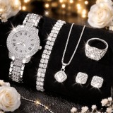 Set ceas Magnifique dama lux argintiu cu strasuri, bratara metalica, cadou elegant rafinat