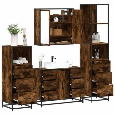 Set de mobilier de baie 4 piese Lemn prelucrat de stejar afumat GartenMobel Dekor foto