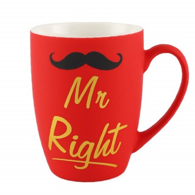 Cana mata din ceramica Pufo Mr Right, pentru cafea sau ceai, 360 ml, rosu foto