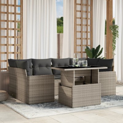 vidaXL Set canapele de grădină cu perne, 7piese gri deschis poliratan 3267132 foto