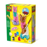 Set creativ pentru copii cu mulaj si pictura - Pisica, SES Creative
