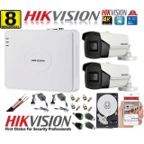 Kit supraveghere ultraprofesional Hikvision 2 camere 8MP 4K IR 80M DVR 4 canale accesorii incluse si HDD SafetyGuard Surveillance