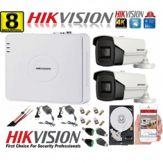 Kit supraveghere ultraprofesional Hikvision 2 camere 8MP 4K, 80 IR, DVR 4 canale, accesorii incluse si HDD SafetyGuard Surveillance foto