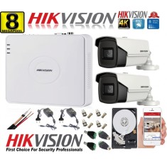 Kit supraveghere ultraprofesional Hikvision 2 camere 8MP 4K IR 80M DVR 4 canale accesorii incluse si HDD SafetyGuard Surveillance