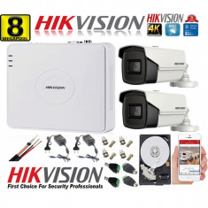 Kit supraveghere ultraprofesional Hikvision 2 camere 8MP 4K, 80 IR, DVR 4 canale, accesorii incluse si HDD SafetyGuard Surveillance