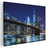 Tablou podul Brooklyn noaptea New York Tablou canvas pe panza CU RAMA 50x70 cm