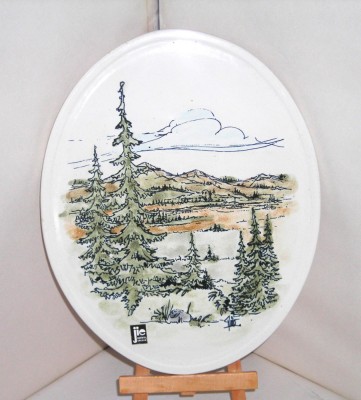 Placheta ovala ceramica serigrafie manuala &amp;ndash; semnata Aimo Nietosvouri JIE Suedia foto