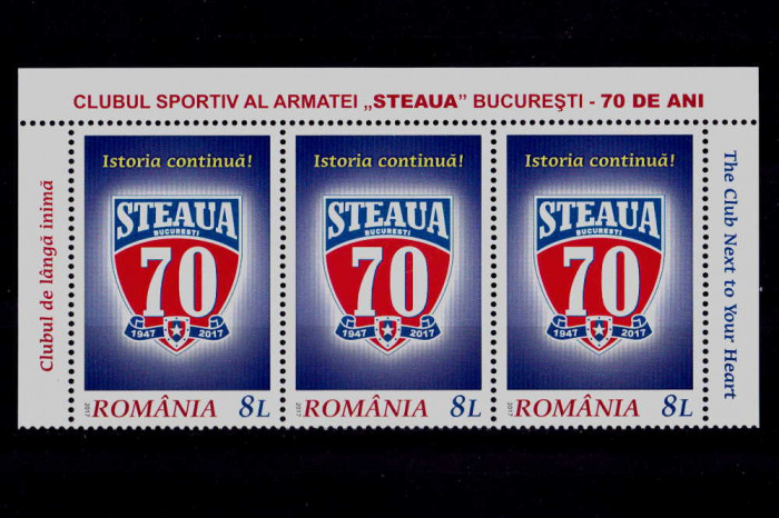 RO 2017 ,LP 2149 ,&quot;Steaua - 70 de ani de la infiintare&quot; straif de 3 ,MNH