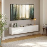 Comoda TV suspendata Evaton, alb lucios, 160 cm, 2 clapete
