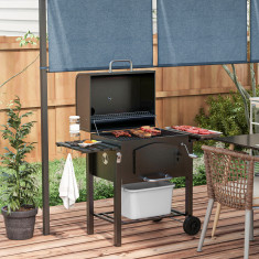 Outsunny Charcoal BBQ Grill and Smoker Combo w/ Adjustable Height, Folding Shelves, Thermometer, and Wheels