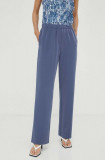 Samsoe Samsoe pantaloni femei, culoarea bleumarin, drept, high waist