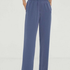 Samsoe Samsoe pantaloni femei, culoarea bleumarin, drept, high waist