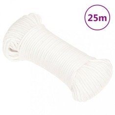 vidaXL Fr&acirc;nghie de barcă, alb complet, 3 mm, 25 m, polipropilenă