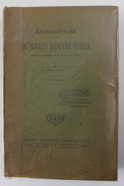 CHATEAUBRIAND - MEMOIRES D &#039;OUTRE - TOMBE , INCEPUTUL SECOLULUI XX