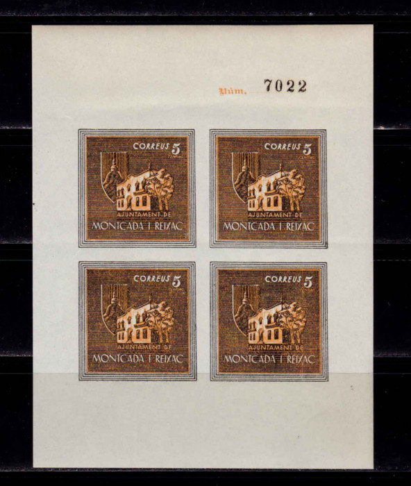 Catalonia 1937 colita-Spania razboiul civil,emisiune locala - cladirea Ajuntament de Montcada i Reixac,MNH