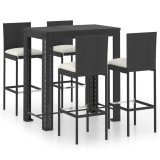 Cumpara ieftin Set mobilier bar de exterior cu perne 5 piese, negru, poliratan