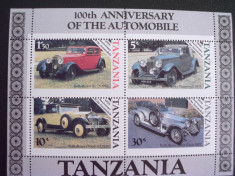 TANZANIA Bloc 53 Istoria Automobilului 1986 dantelat foto