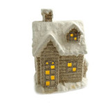 Decoratiune iarna, ceramica, casa cu ferestre luminate, alb si bej, LED, 3xAAA, 25x18x36 cm, Chomik