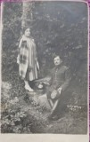 Fotografie tip Carte postala, militar cu sotia in excursie la Govora, 1926