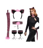 Godan Set Accesorii Pink Leopard Petrecere Carnaval Costum Diadema Colier Bratari Coada
