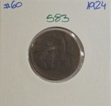 583 Italia Italy 10 Centesimi - Victor Emmanuel III, 1924 KM#60, buna