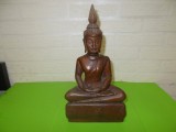 Arta orientala BUDDHA Gautama Siddharta - veche SCULPTURA in LEMN 28 cm