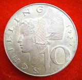 (A41) MONEDA DIN ARGINT AUSTRIA - 10 SCHILLING 1957, STARE FOARTE BUNA, LUCIU